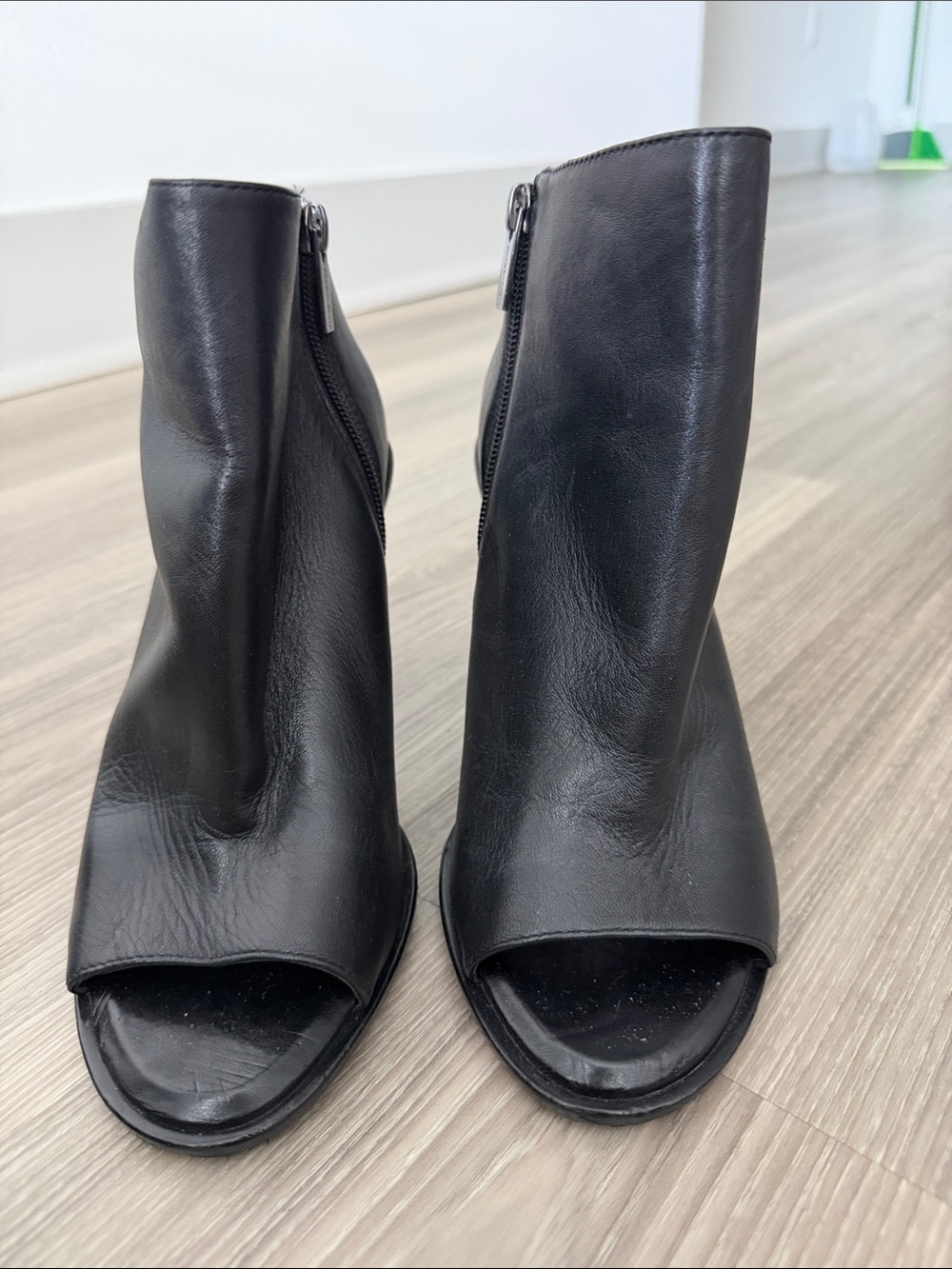 Vince Camuto Black Leather Open-Toe Ankle Heel Booties with Side Zip - Picture 3 of 8
